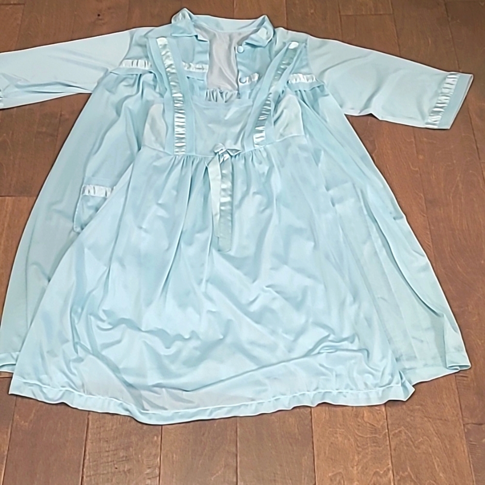 Vintage Henson Kickernick Robe & Nightgown Womens Size Medium Teal